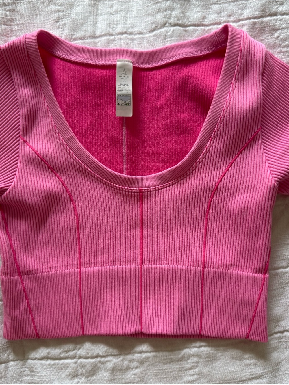 aerie Ribbed Scoop-Neck Crop Top - Hot Pink